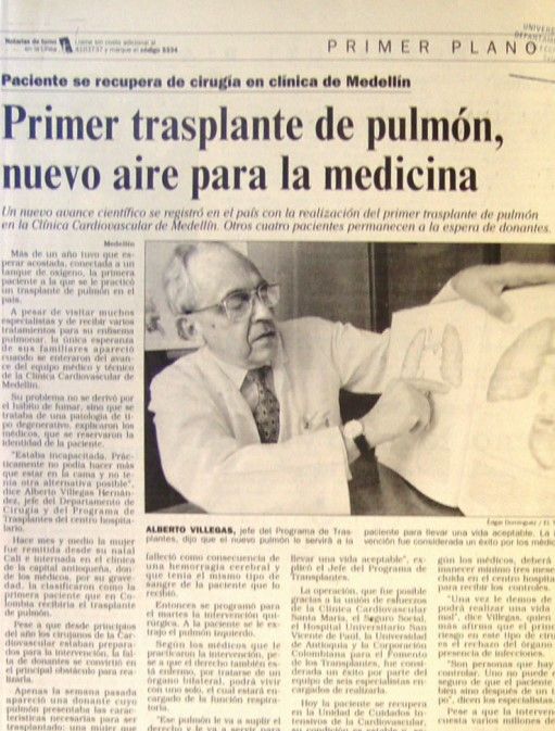 Así registraba la prensa el primer trasplante de pulmón en Colombia, otro hito que marcó nuestra Clínica Cardio VID.