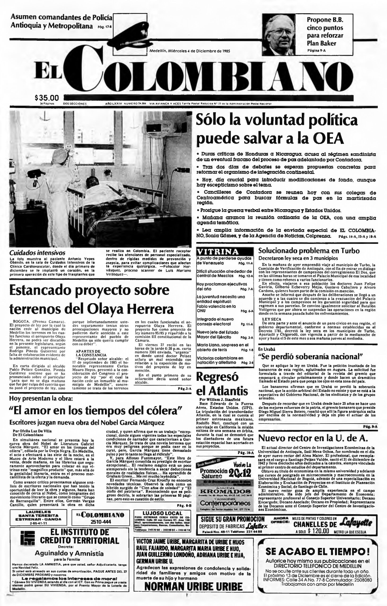 Así registraba la prensa el primer trasplante de corazón en Colombia.
